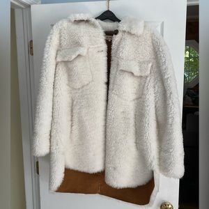Gently Used Free People White Faux Fur Lined Button Down Coat